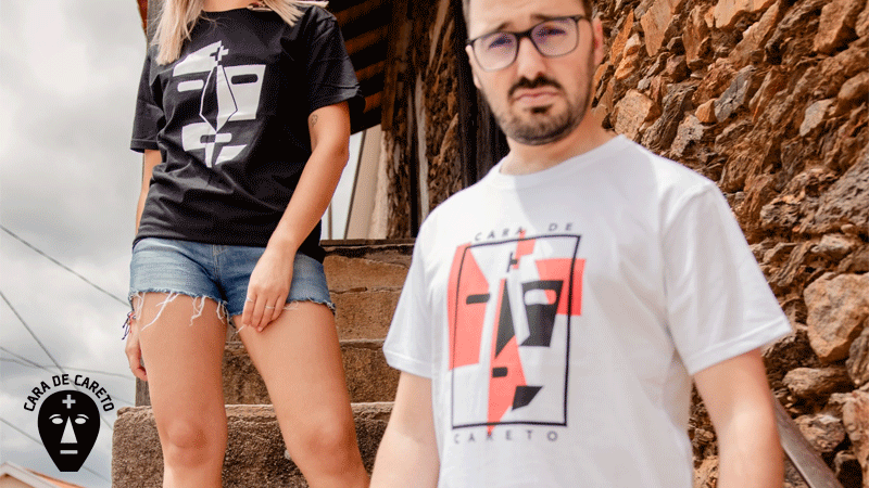 T-shirts da marca portuguesa Cara de Careto, uma marca de vestuário sediada em Macedo de Cavaleiros que se inspira nos tradicionais Caretos de Podence.
