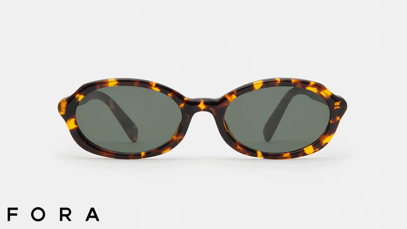 Óculos de sol ovais com armação padrão tartaruga e lentes escuras da marca portuguesa FORA®, apresentados sobre fundo branco.