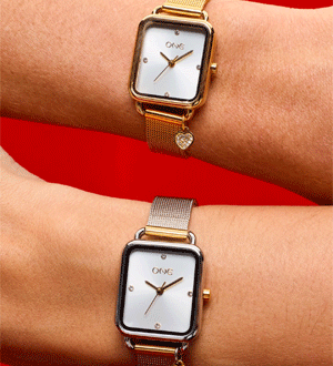 Relógios da marca portuguesa One Watch Company, modelos Charm Fusion Gold (dourado) e Charmy Bicolor. 