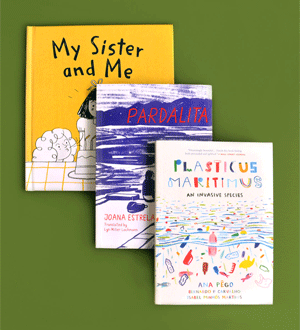 Imagem com três livros publicados pela editora portuguesa Planeta Tangerina, todos em edições de língua inglesa.