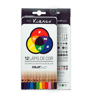 Conjunto de 12 Lápis de Cor da marca portuguesa Viarco, especificamente a edição em colaboração com a ColorADD, outra marca portuguesa.