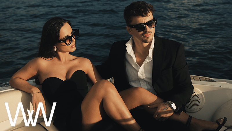 Casal a usar óculos de sol da marca portuguesa WXW - WINNER AGAINST WINNER®, uma marca contemporânea de óculos de luxo baseada em Portugal.